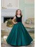 Scoop Neck Green Velvet Satin Elegant Flower Girl Dress